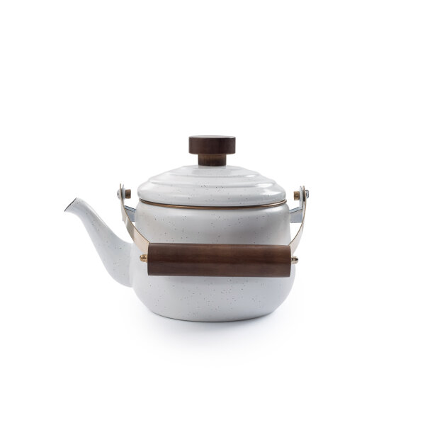 Enamel Teapot with wooden handle | egg shell