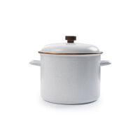 Large enamel cooking pot with wooden handle