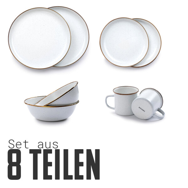 Camping tableware set - enamel tableware set 8 pieces | eggshell