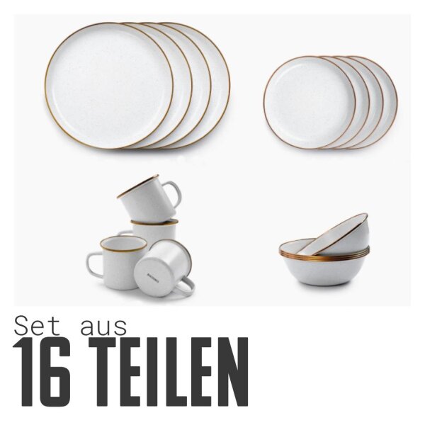 Camping tableware set - enamel tableware set 16 pieces | eggshell